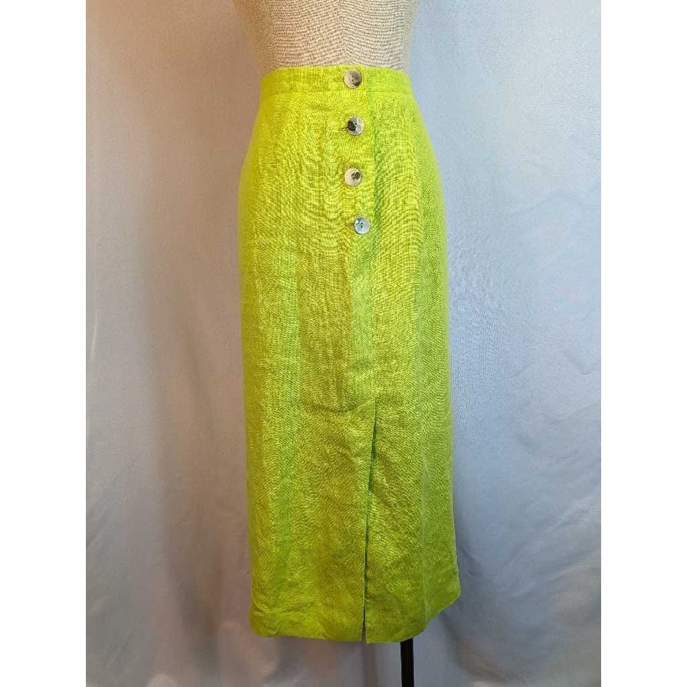 David N Petites Linen Blend Button Front Midi Skirt Size 10